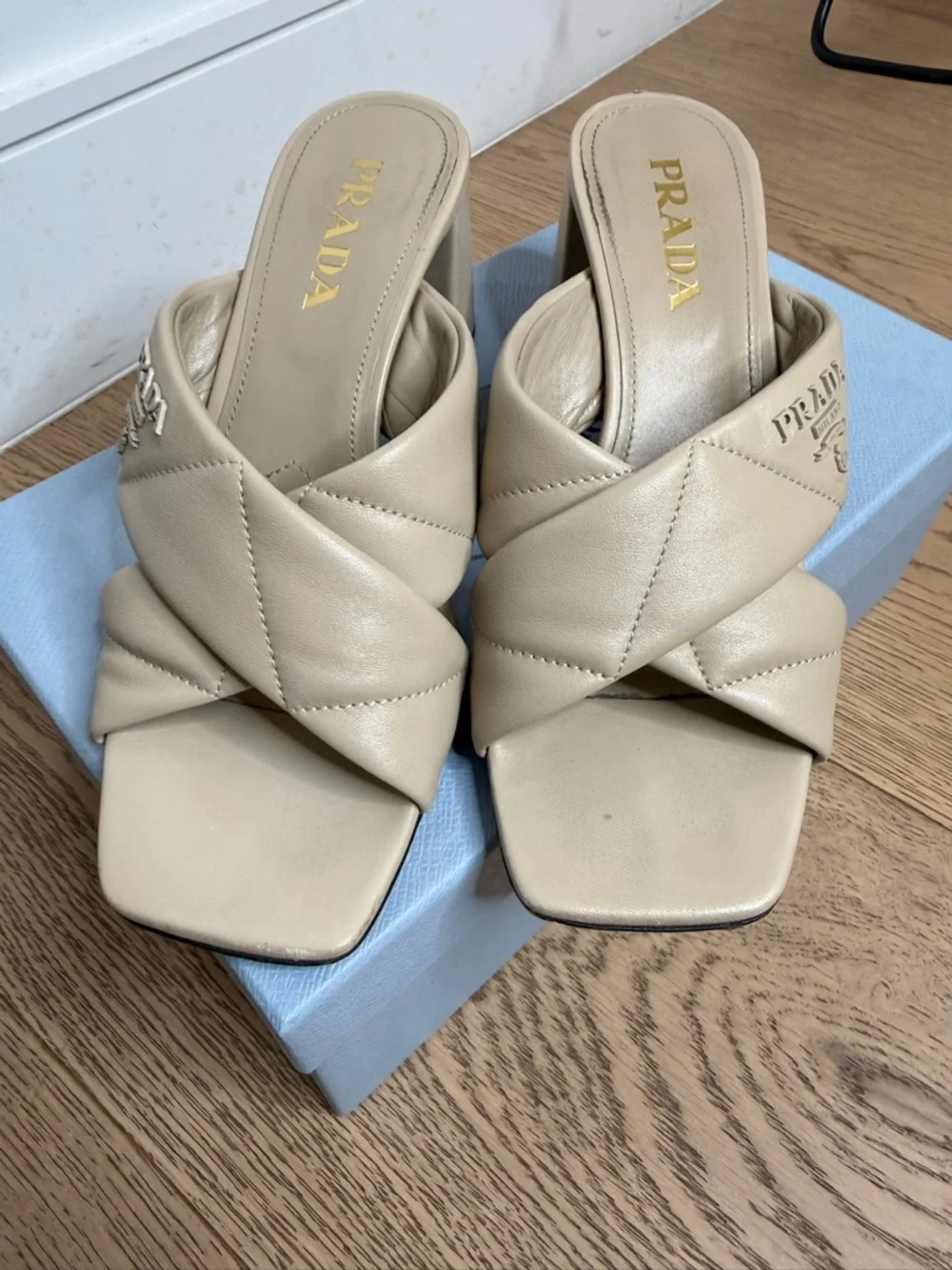 Prada Quilted Lambskin Crisscross Slide Sandals - Picture 7 of 10